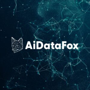 AiDataFox logo over a digital network graphic, branding by Inversit