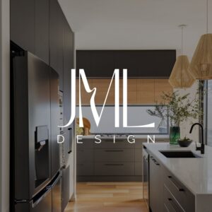JML Design logo over a modern kitchen, web design by Inversit