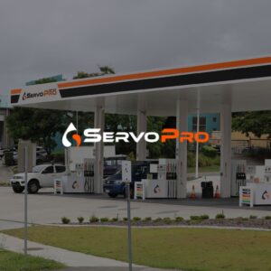 ServoPro logo over a service station forecourt, web design by Inversit