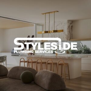 Styleside Plumbing Services logo over a modern kitchen and dining area, by Inversit