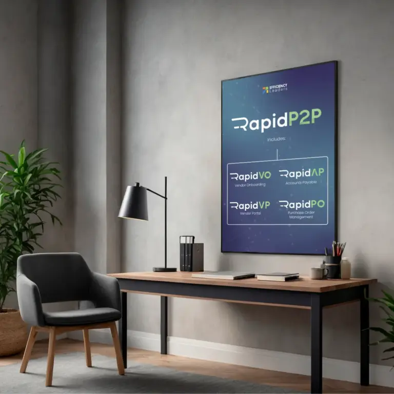 RapidP2P poster on an office wall, graphic design by Inversit