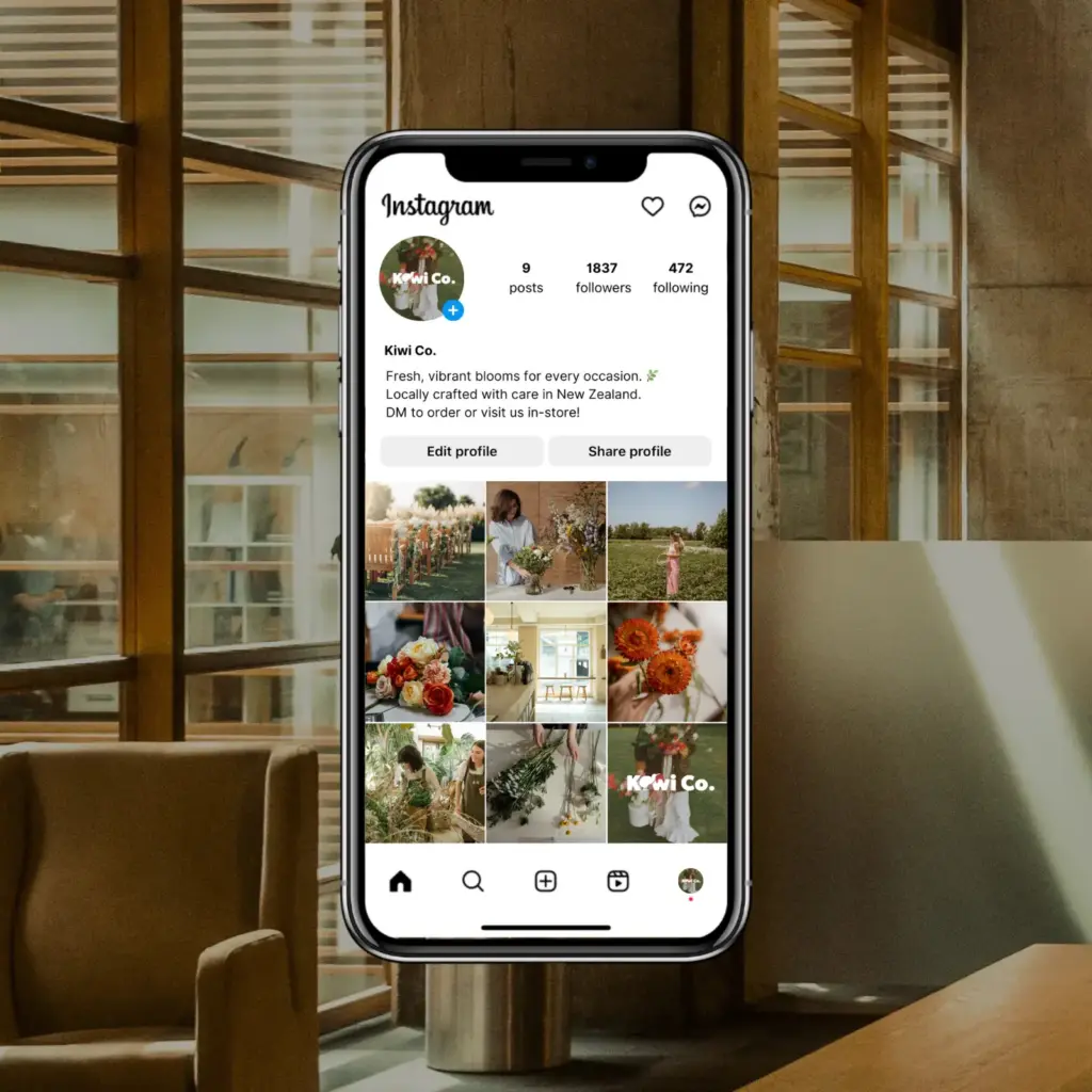 Kiwi Co. Instagram profile on a smartphone, social media setup by Inversit