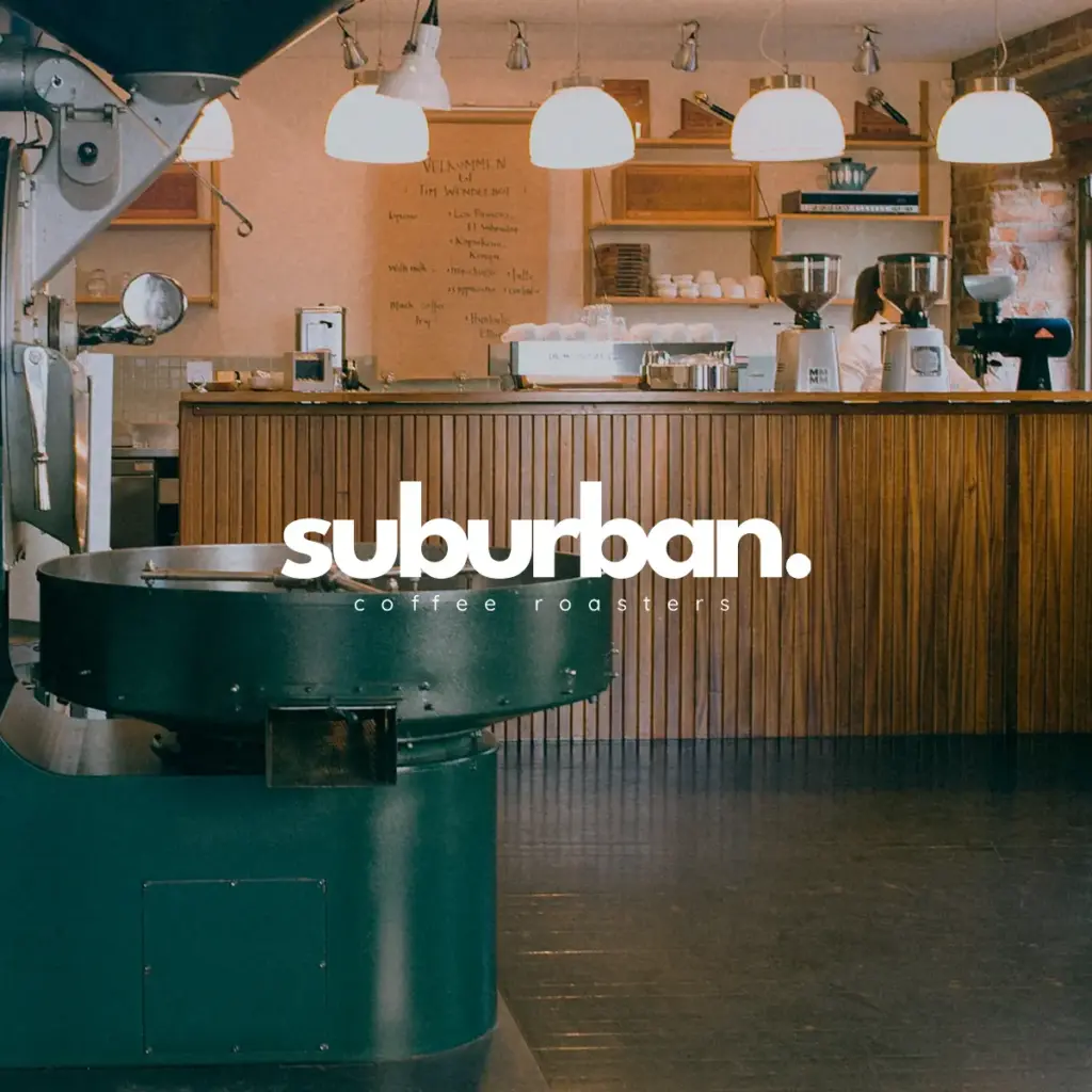 Suburban Coffee Roasters logo over the café counter, branding and website by Inversit