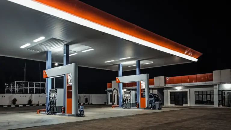 TankTrace website project: service station forecourt at night