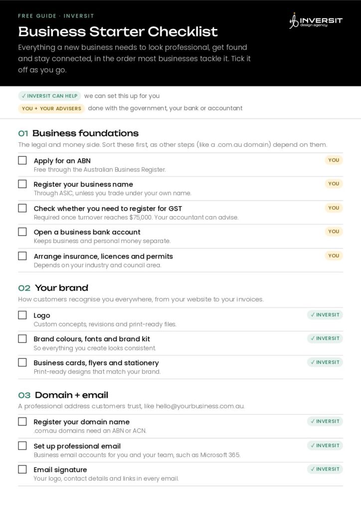 Inversit Business Starter Checklist, page 1